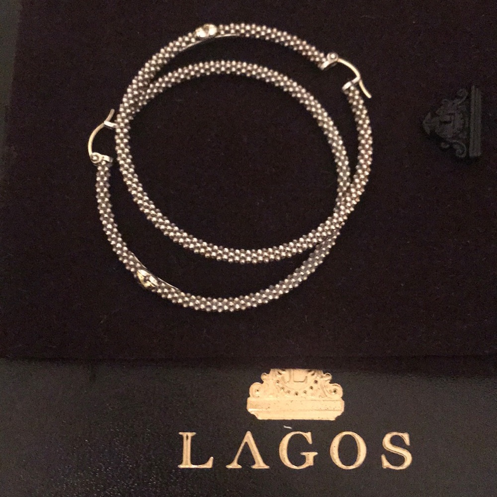 Lagos Silver and Gold Extra Large Hoop Earrings